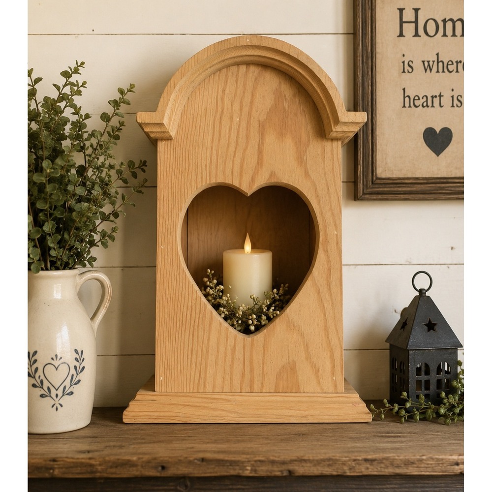 Handmade Unfinished Solid Wood Heart Wall Curio Shelf Cabinet‎ Primitive Cottage